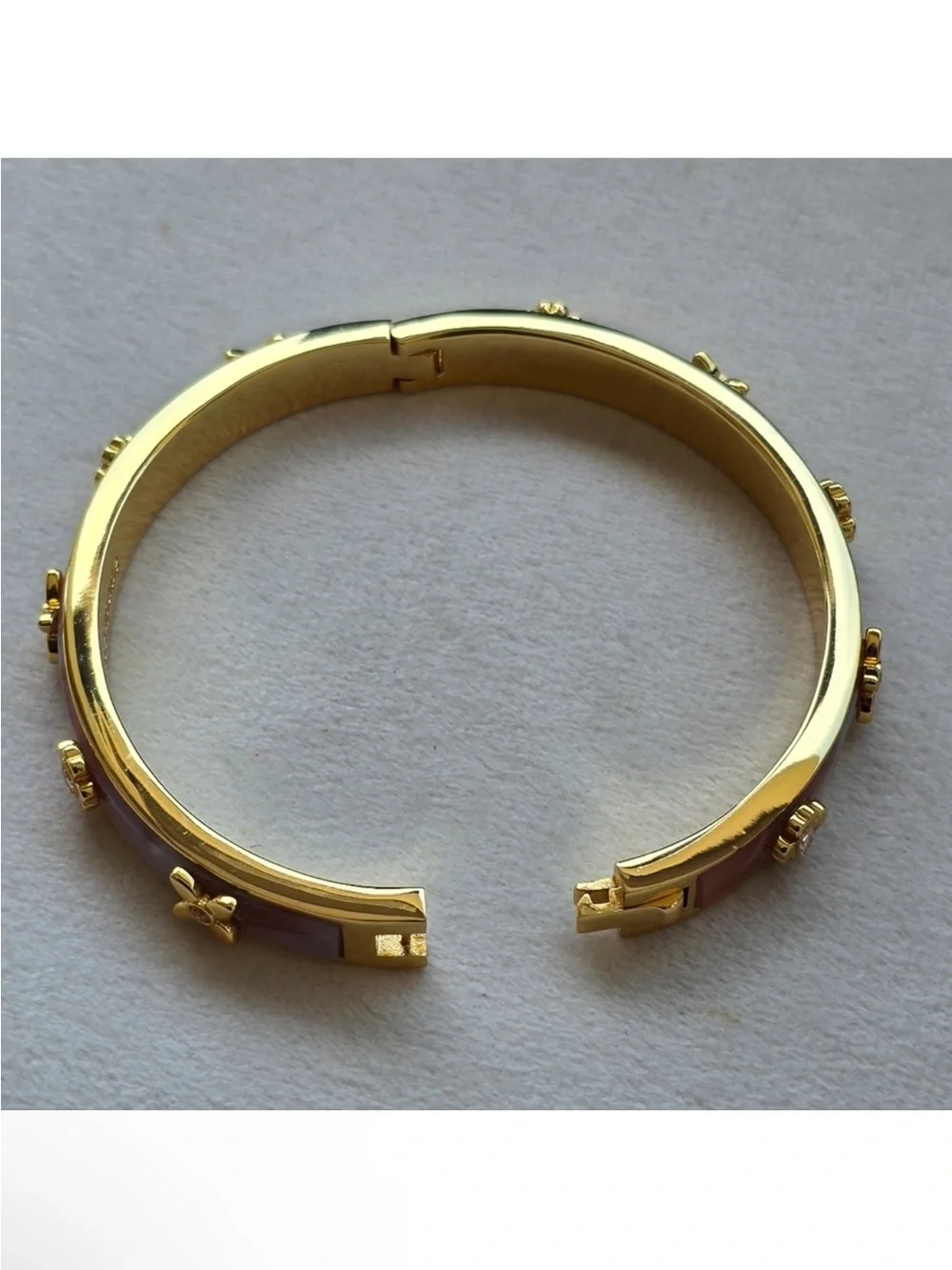 Kate Spade Heritage Bloom Blush Pink Gold Enamel Hinged Bangle $149
